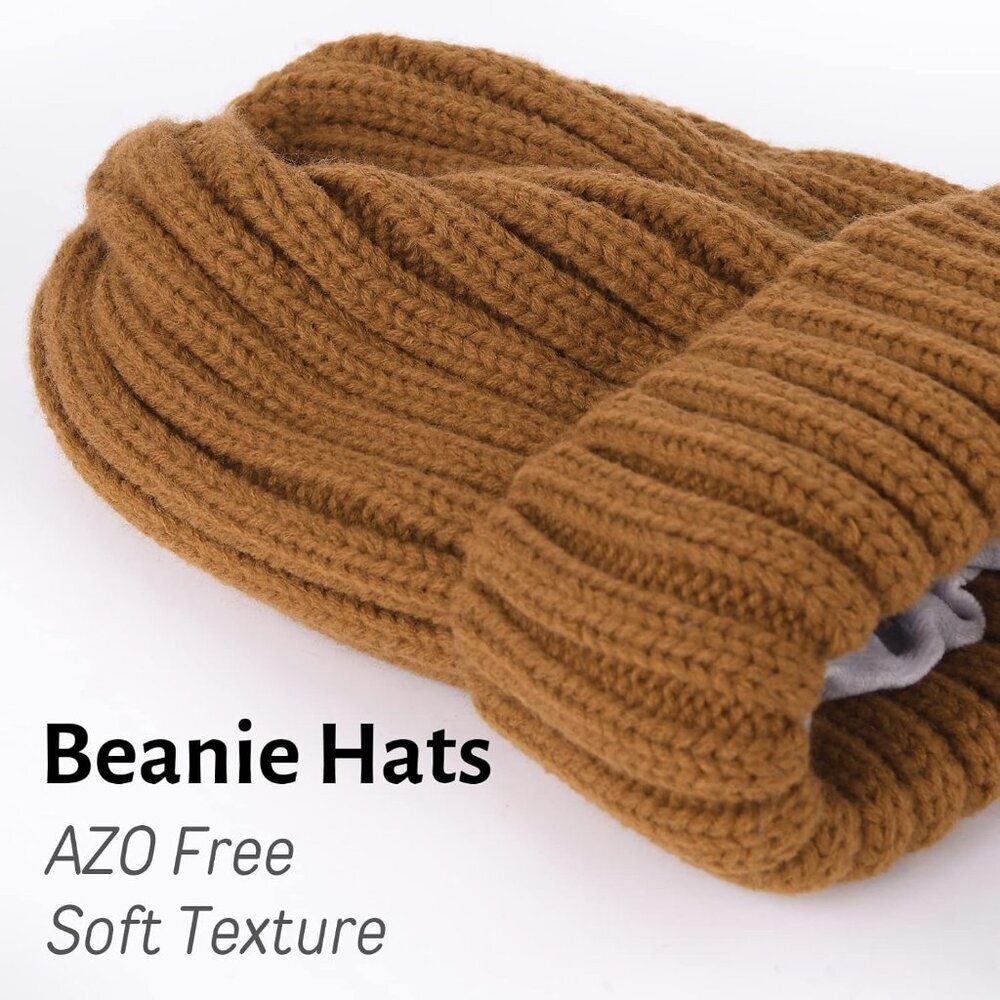 Women’s Brown Winter Fleece-Lined Chunky Knit Beanie Snow Hat Cap - Picture 4 of 6